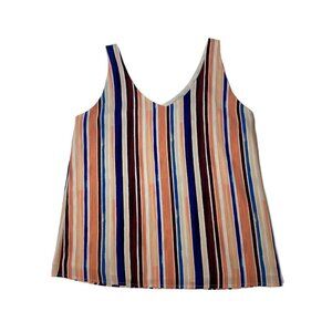 Women's Nordstrom Multicolor Vertical Stripe Tank Top V-neck Lightweight Lined S